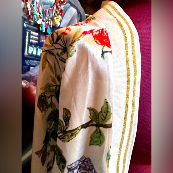 New Awesome White Floral Bomber Jacket with Glitter Retro Sporty Trim by SHEIN! - Picture 6 of 9